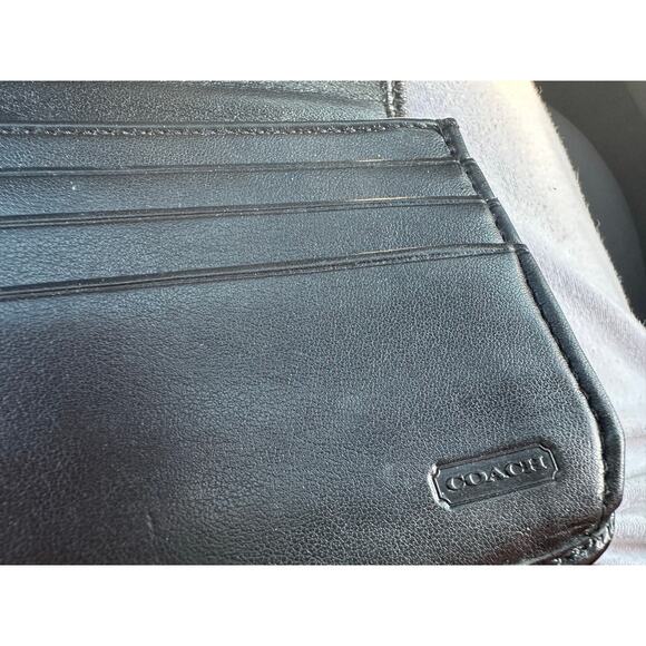 VTG Coach Black Signature Coated Canvas Leather Flap Wallet Long - Picture 6 of 7